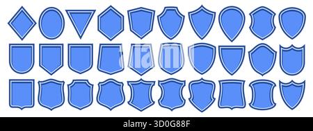 Vector Shield Icon Set, collection of 30 illustrations variety old shields for retro signboard or certificate, group of different shield layouts with Stock Vector