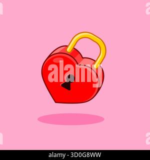 Red Heart Padlock Icon for Love and Security Vector Illustration Cartoon Design Stock Vector