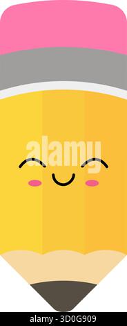 A beautifully crafted pixel art illustration depicting a cheerful pencil adorned with a delightful smile face, radiating joy Stock Vector
