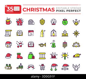 Merry Christmas multicolor ui icons set for light and dark mode Stock Vector