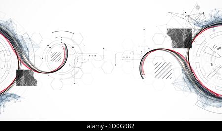 Abstract background. Scientific and technological concept with the use of technical elements formed in the shape of a circle. Line art. Vector Stock Vector