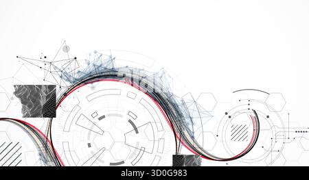 Abstract background. Scientific and technological concept with the use of technical elements formed in the shape of a circle. Line art. Vector Stock Vector