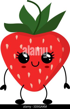 Cute kawaii strawberry character with a happy face, ideal for children s products and sweet themed designs. Stock Vector