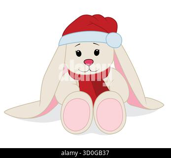 Cute bunny for coloring book. Christmas rabbit with garland. Black and ...