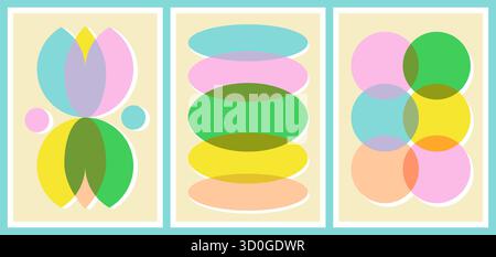 Abstract Geometric shapes with Riso print effect. Risograph style Graphic element for cards, textile, wallpaper, poster. Vector illustration in vibrant colors. Stock Vector
