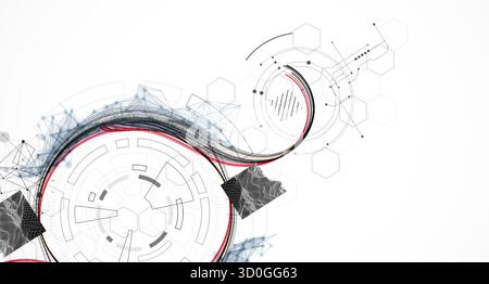 Abstract background. Scientific and technological concept with the use of technical elements formed in the shape of a circle. Line art. Vector Stock Vector