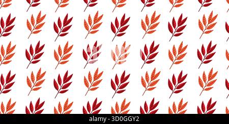 A vibrant and intricate pattern of various autumn leaves in rich shades of red and orange on a bright white background Stock Vector