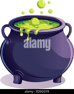 A vibrant, enchanting cauldron brimming with a glowing green potion, ideal for various Halloween themes, too Stock Vector