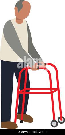 Elderly man. Old man character with paddle walker on white background ...