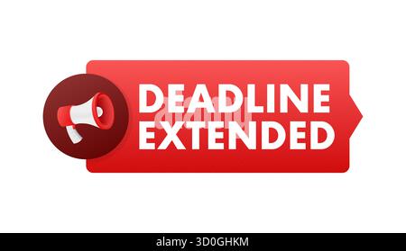 Megaphone announcing deadline extended message red banner Stock Vector