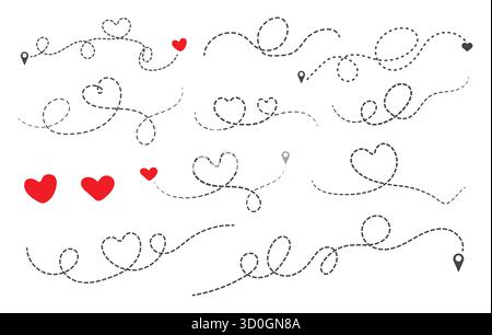 Dotted heart line svg, Long distance love svg, Dashed doodles line svg, Long distance vector, Heart Dotted line svg, Heart doodle lines silhouette. Stock Vector