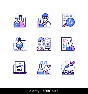 Chemistry - modern line design style icons set Stock Vector