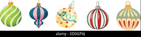Set of vintage Christmas baubles, perfect for adding a touch of nostalgia to your holiday designs Stock Vector