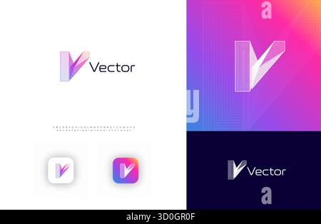 Creative Architect Logo 3D Line Logotype Engineering Technology, Architectural Monogram, Letter V for Architectural Company Business Branding Concept Stock Vector