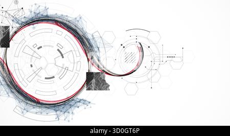 Abstract background. Scientific and technological concept with the use of technical elements formed in the shape of a circle. Line art. Vector Stock Vector