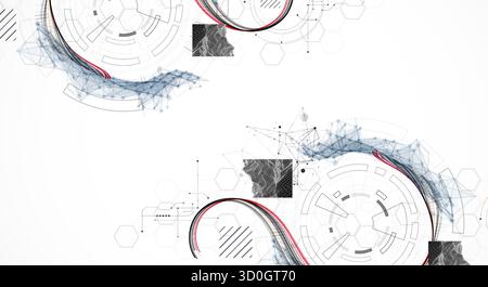 Abstract background. Scientific and technological concept with the use of technical elements formed in the shape of a circle. Line art. Vector Stock Vector