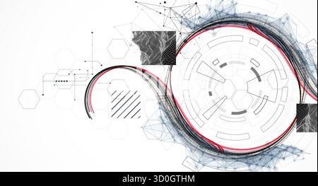 Abstract background. Scientific and technological concept with the use of technical elements formed in the shape of a circle. Line art. Vector Stock Vector
