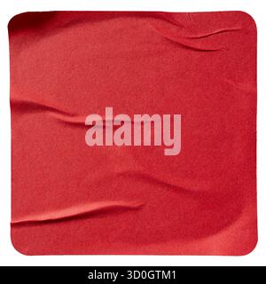 Red square paper sticker with curved corner isolated on white background with clipping path Stock Photo