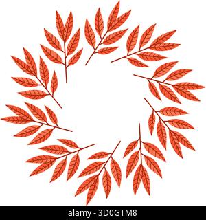 Hand-drawn fall wreath with leaves and branches, ideal for invitations and seasonal crafts. Stock Vector