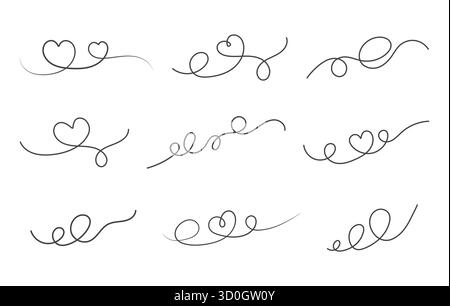 Heart line bundle, Heart line svg, Heart doodle lines svg, Heart line silhouette, Heart text divider svg, Hand drawn doodle line svg, Doodle hearts si Stock Vector