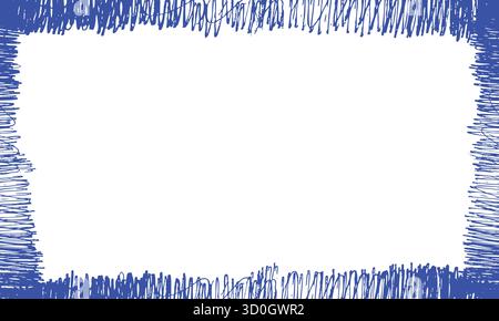 Blue scribble frame on transparent background with rough, hand drawn look Stock Vector