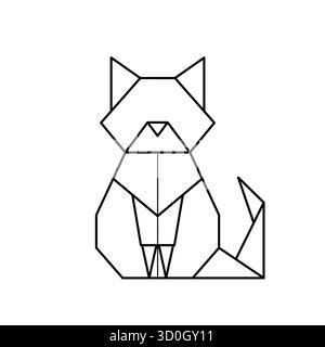 Origami cat. Linear icon of a sitting cat. Folded paper sheets, polygonal geometric shapes. Vector illustration. Stock Vector