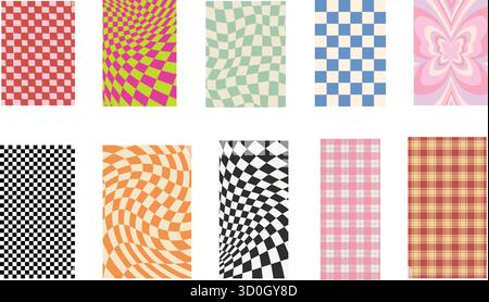 Collection of ten retro checkered pattern backgrounds for vintage and trendy designs and creative projects Stock Vector