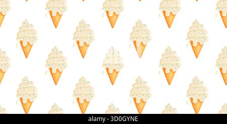 Seamless pattern with various cute pastel ice cream illustrations on white Stock Vector