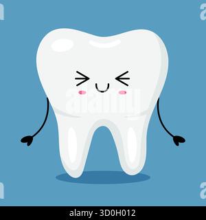 Cute happy tooth character in white and blue, great for children s dental education, posters, stickers and clinic branding. Stock Vector