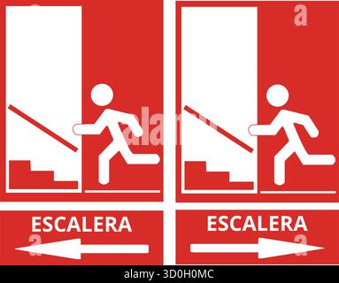 Red directional escalera signs on a white background (trad. stairway) Stock Vector