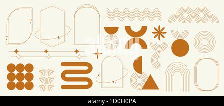 Elegant minimalist hand-drawn line art elements in black on white background. Ideal for modern branding, posters, social media and packaging. Stock Vector