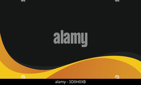 Abstract wave and flowing curves in warm yellow and orange tones against a solid black background perfect for business, and seasonal events. Stock Vector