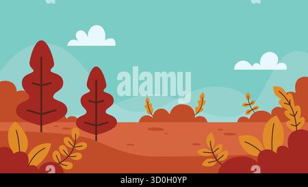 Flat illustration of an autumn landscape in warm seasonal tones and minimal design perfect for seasonal promotions and background. Stock Vector