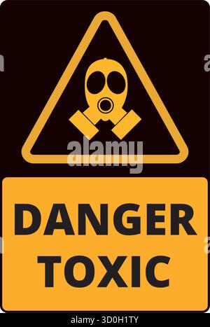 Black and yellow danger toxic sign with a face wearing a gas mask on a white background Stock Vector