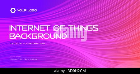 Internet of Things Concept Background with Futuristic Waves Data Flow Technology Visualization. Abstract IoT and Automation Layout Design. IoT Stock Vector