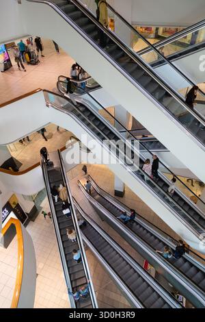 Escalators in Buchanan Galleries Shopping centre, Glasgow, Scotland Stock Photo