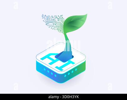 AI for Sustainability - Green Technology Concept Illustration. Modern vector showing a green plant with circuit board elements growing from digital pl Stock Vector