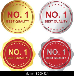 Set of No.1 Best Quality Badges in Gold and Silver Colors Stock Vector