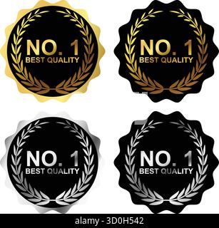 No.1 Best Quality Badges with Laurel Wreath Design Stock Vector