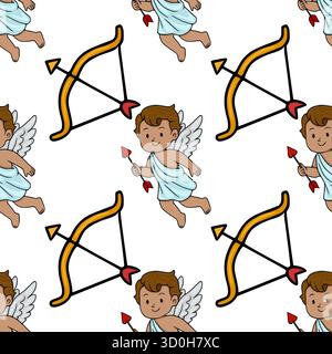 Charming vector pattern featuring playful cupids with bows and arrows, ideal for Valentine's Day celebrations. Stock Vector