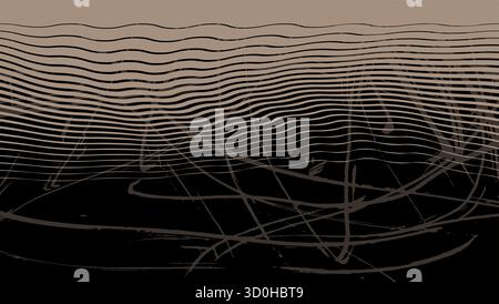Wavy Curved Striped halftone gradation grunge texture. Gradient Transition Lattice. Fading Black line background pattern. Vector illustration. Scratch Stock Vector