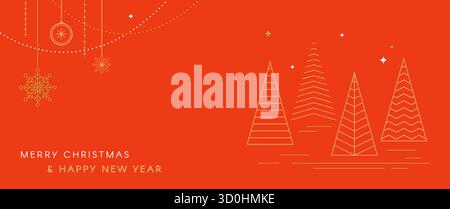 Christmas cards in minimalist geometric line style. Colorful illustration in flat vector cartoon style. Xmas and new year backgrounds. 2026 celebratio Stock Vector