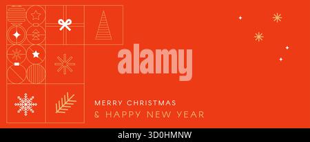 Christmas cards in minimalist geometric line style. Colorful illustration in flat vector cartoon style. Xmas and new year backgrounds. 2026 celebratio Stock Vector