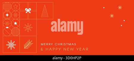 Christmas cards in minimalist geometric line style. Colorful illustration in flat vector cartoon style. Xmas and new year backgrounds. 2026 Stock Vector