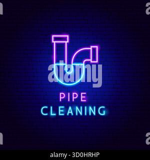 Unclogging Pipe Neon Label Stock Vector
