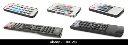 Different remote controls isolated on white, set Stock Photo