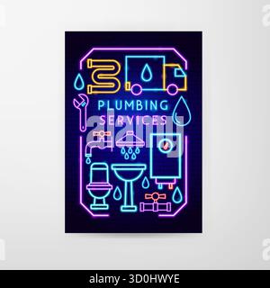 Plumber Neon Flyer Stock Vector