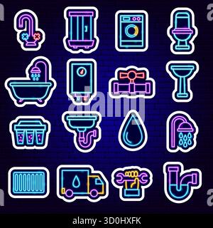 Plumber Neon Stickers Stock Vector