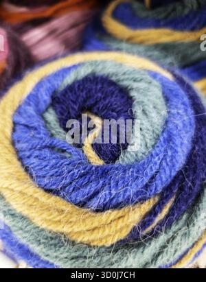 Detail of colored sheep wool, objects to knit Stock Photo