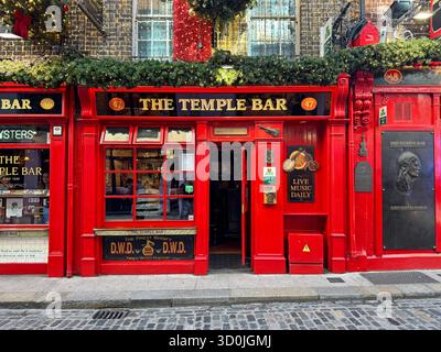 Dublin, Ireland - October 22, 2025: Entrance of the iconic Irish pub The Temple Bar in Dublin, Ireland. Stock Photo
